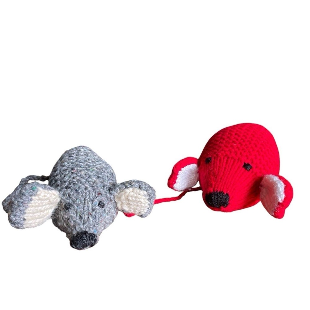 Handmade Mice Stuffed Animals Red‎ Mouse Gray Toy Set of Toys Dolls Hand Knitted
